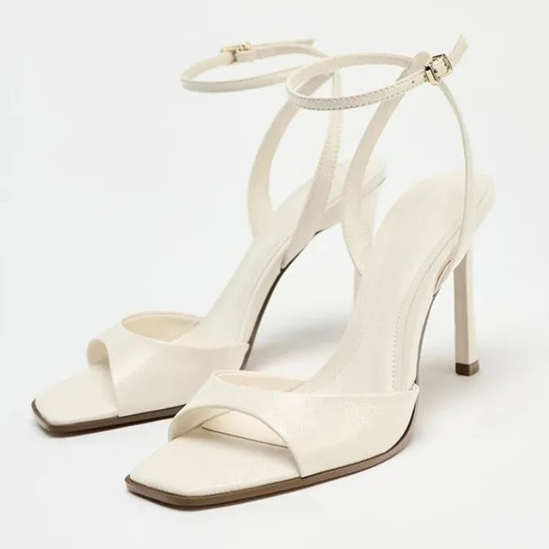 Elegant Ankle Strap High Heels With Square Toe Fashion Design Features