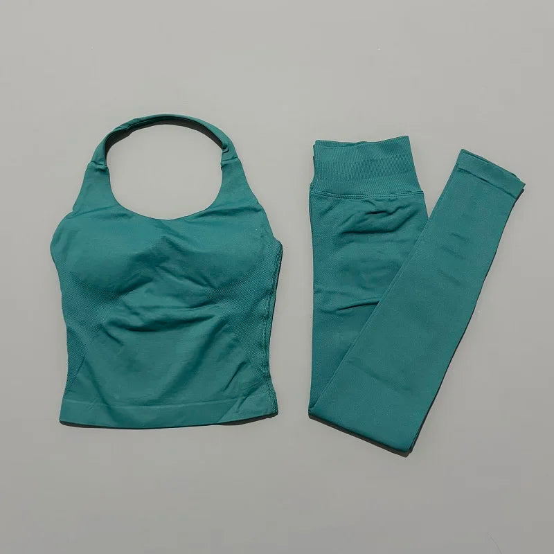 Women Yoga Sportswear Set With Gym Leggings And Fitness Top