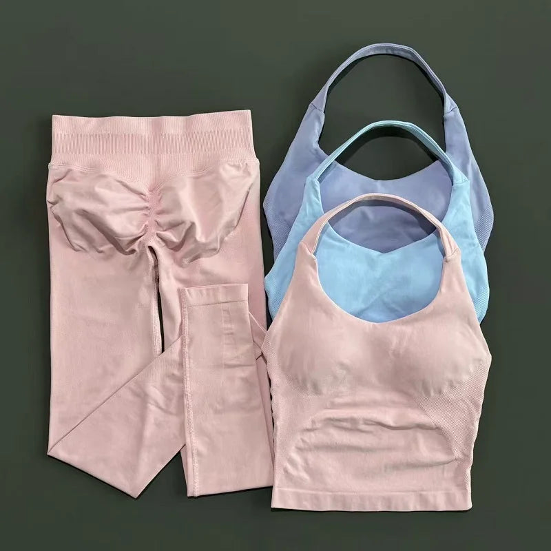 Women Yoga Sportswear Set With Gym Leggings And Fitness Top