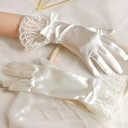 Vintage Wedding Mesh Gloves With Pearl Bow Elegant Bridal Fashion Design