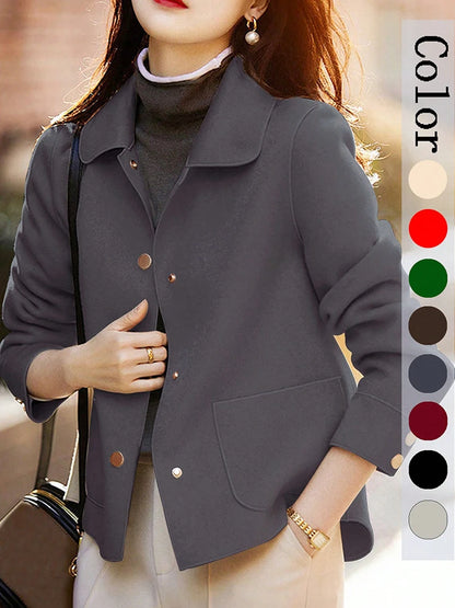 Women's Classic Woolen Coat With Button Up Warm Winter Fashion Design