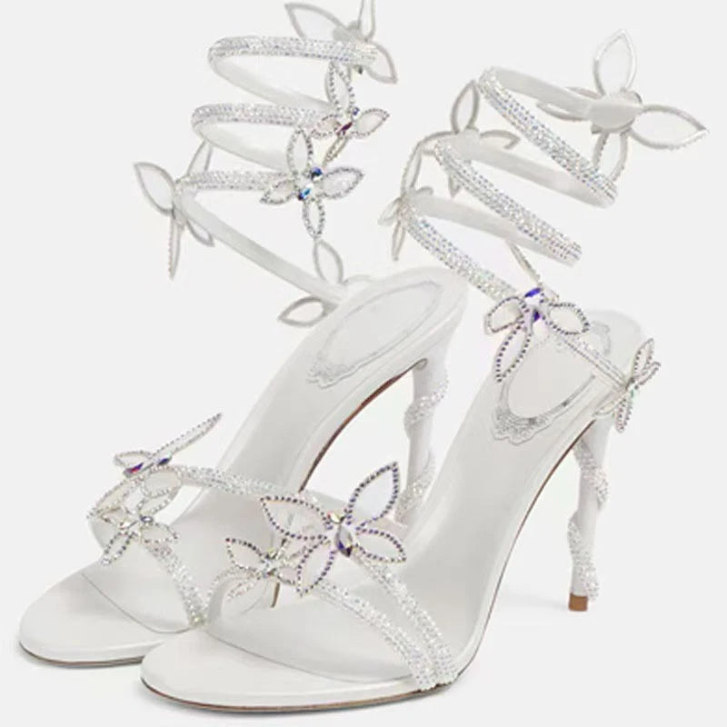 Crystal Flower Ankle Strap High Heel Sandals For Stylish Women's Fashion