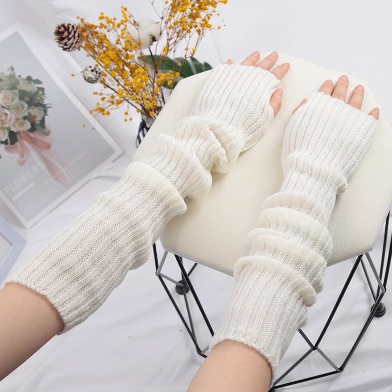 Women's Fingerless Knitted Gloves With Gothic Winter Fashion Arm Sleeve Design
