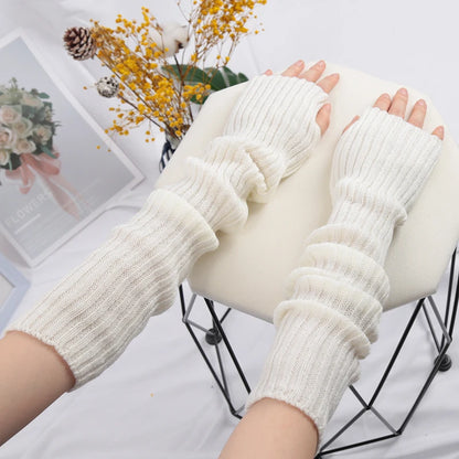 Women's Fingerless Knitted Gloves With Gothic Winter Fashion Arm Sleeve Design