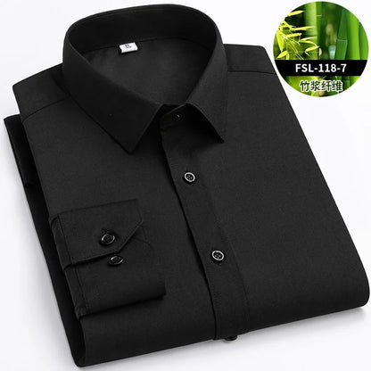 Mens Bamboo Fiber Shirt With Stretch Anti Wrinkle Business Casual Comfort