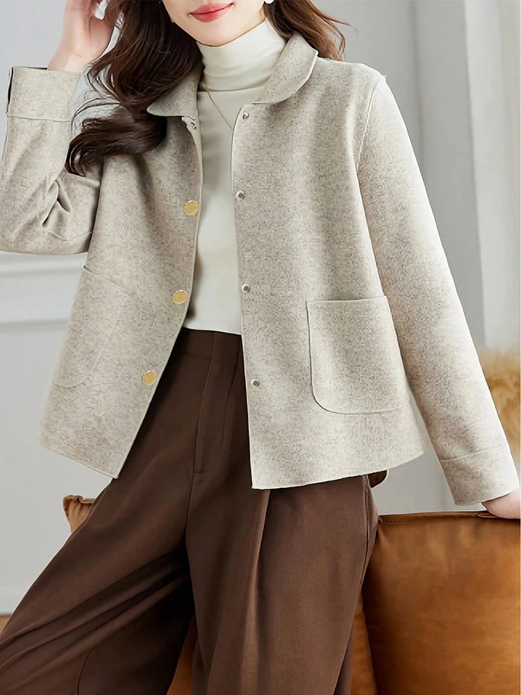 Women's Classic Woolen Coat With Button Up Warm Winter Fashion Design