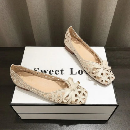 French Style Bow Flat Sandals With Breathable Peep Toe Summer Design