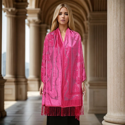 Women's Floral Lace Silk Scarf With Elegant Gradient Fashion Design Style