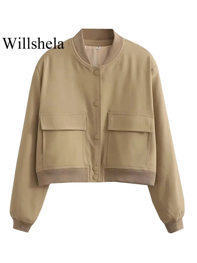Women's Solid Bomber Jacket With Chic Long Sleeve Fashion Style Design