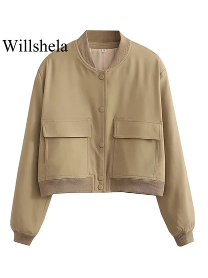 Women's Solid Bomber Jacket With Chic Long Sleeve Fashion Style Design