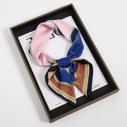 Luxury Square Silk Scarf With Satin Fashion Hijab Hairband Design Style