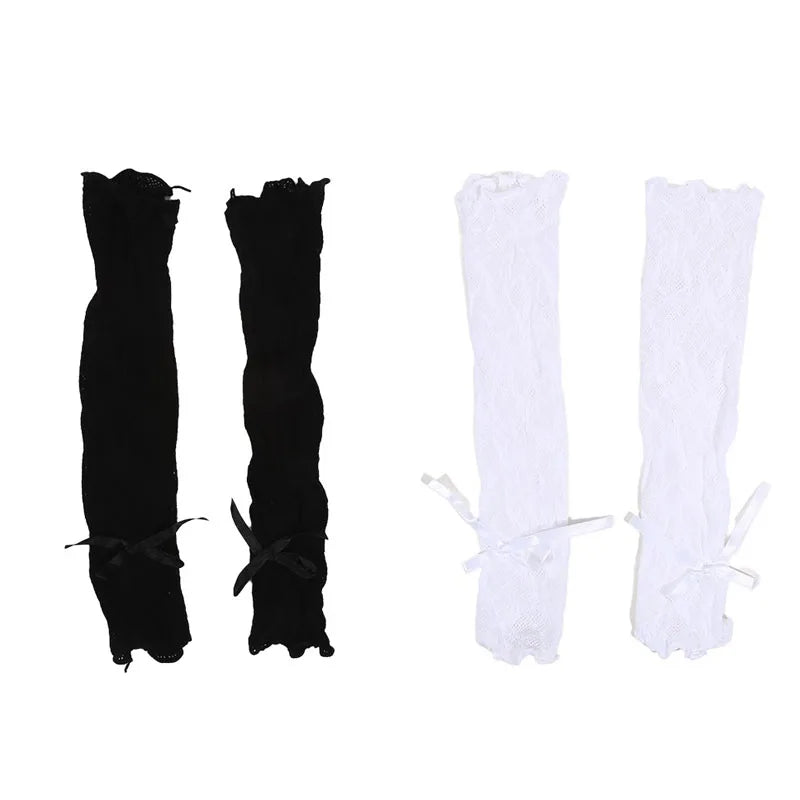Women's Lace Fingerless Gloves With Y2K Kawaii Fashion Bowknot Design Style