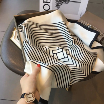 Women's Korean Square Scarf With Simple Striped Fashion Brocade Design Style'