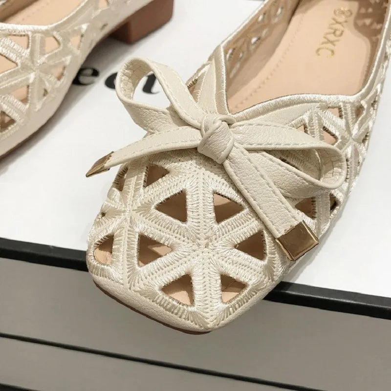 French Style Bow Flat Sandals With Breathable Peep Toe Summer Design