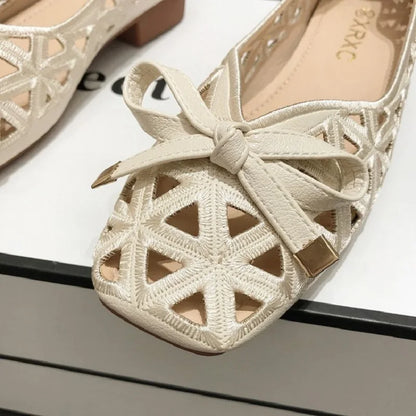 French Style Bow Flat Sandals With Breathable Peep Toe Summer Design