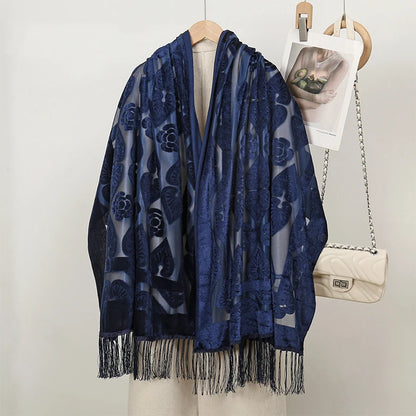 Women's Floral Lace Silk Scarf With Elegant Gradient Fashion Design Style