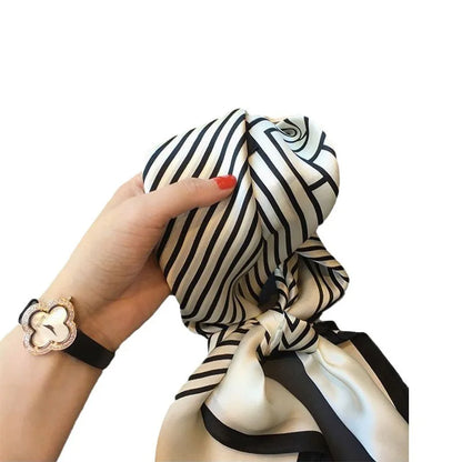 Women's Korean Square Scarf With Simple Striped Fashion Brocade Design Style'