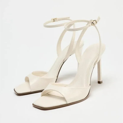 Elegant Ankle Strap High Heels With Square Toe Fashion Design Features