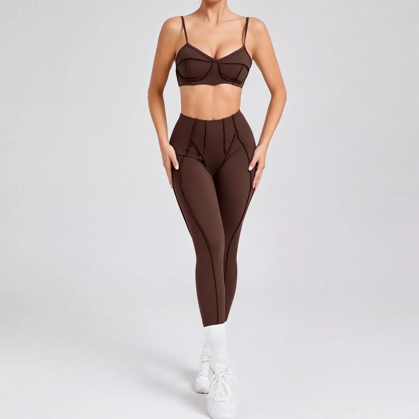 Seamless Yoga Fitness Set With High Waist Leggings And Backless Bra