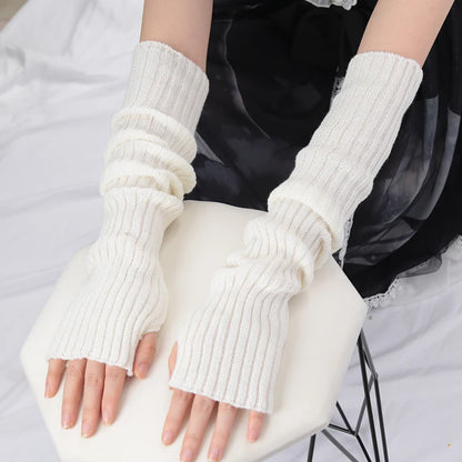 Women's Fingerless Knitted Gloves With Gothic Winter Fashion Arm Sleeve Design