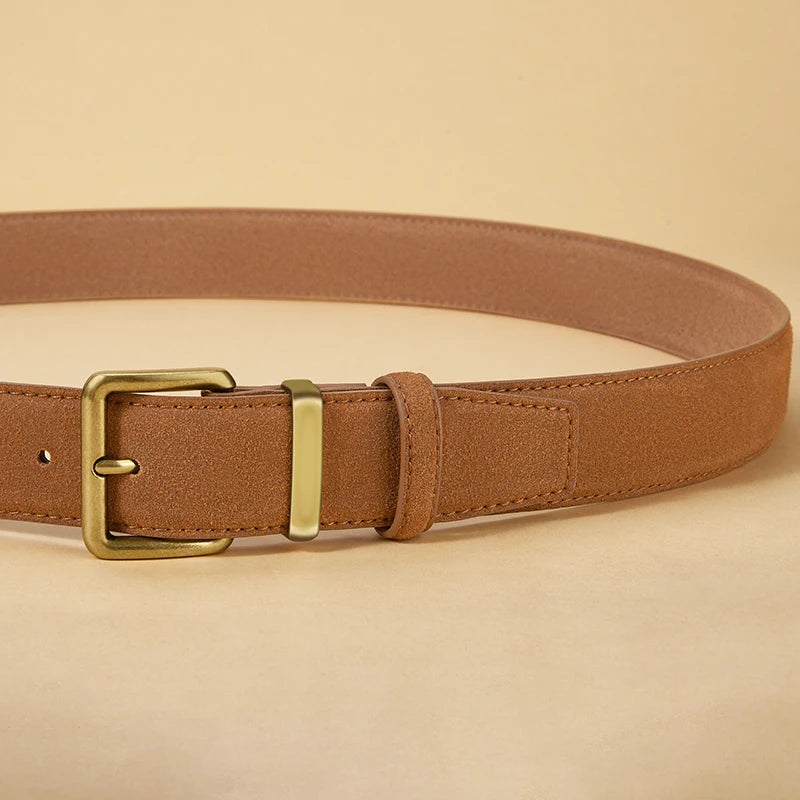 Women's Suede Leather Belt With Gold Buckle Vintage Fashion Style Design