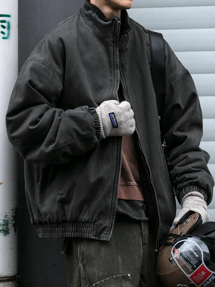 Mens Vintage Polar Fleece Jacket With Warm Korean Streetwear Fashion Style