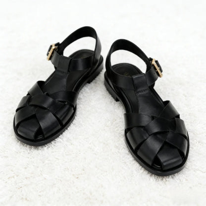 Luxury Flat Gladiator Sandals With Metal Buckle And Ankle Strap Design