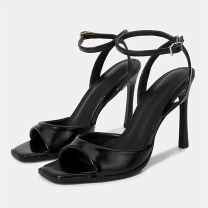Elegant Ankle Strap High Heels With Square Toe Fashion Design Features