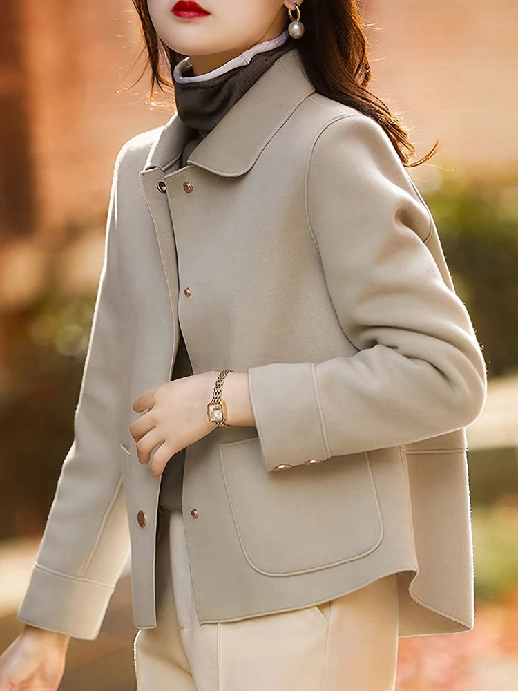 Women's Classic Woolen Coat With Button Up Warm Winter Fashion Design
