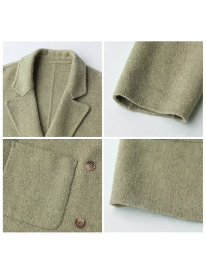 Women's Double Breasted Woolen Coat With Retro Casual Winter Style Design