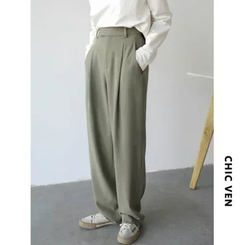 Women's Casual Wide Leg Suit Pants With Straight Office Fashion Style