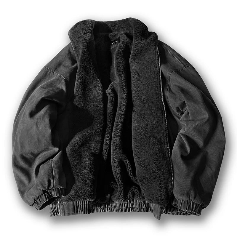 Mens Vintage Polar Fleece Jacket With Warm Korean Streetwear Fashion Style
