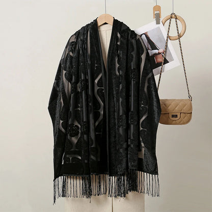Women's Floral Lace Silk Scarf With Elegant Gradient Fashion Design Style