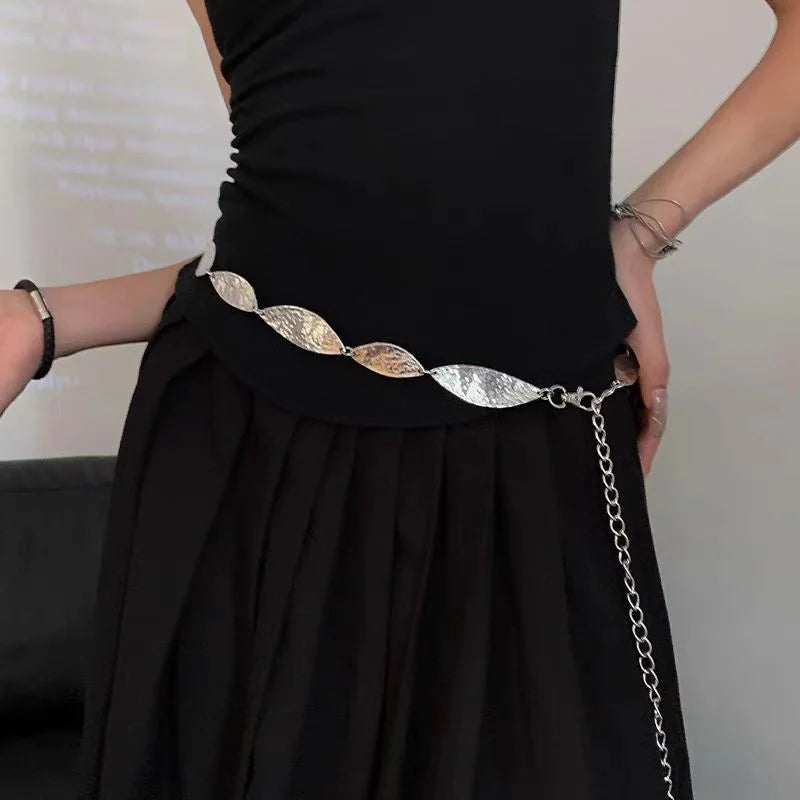Women's Silver Waist Chain Belt With Retro Summer Fashion Style Design