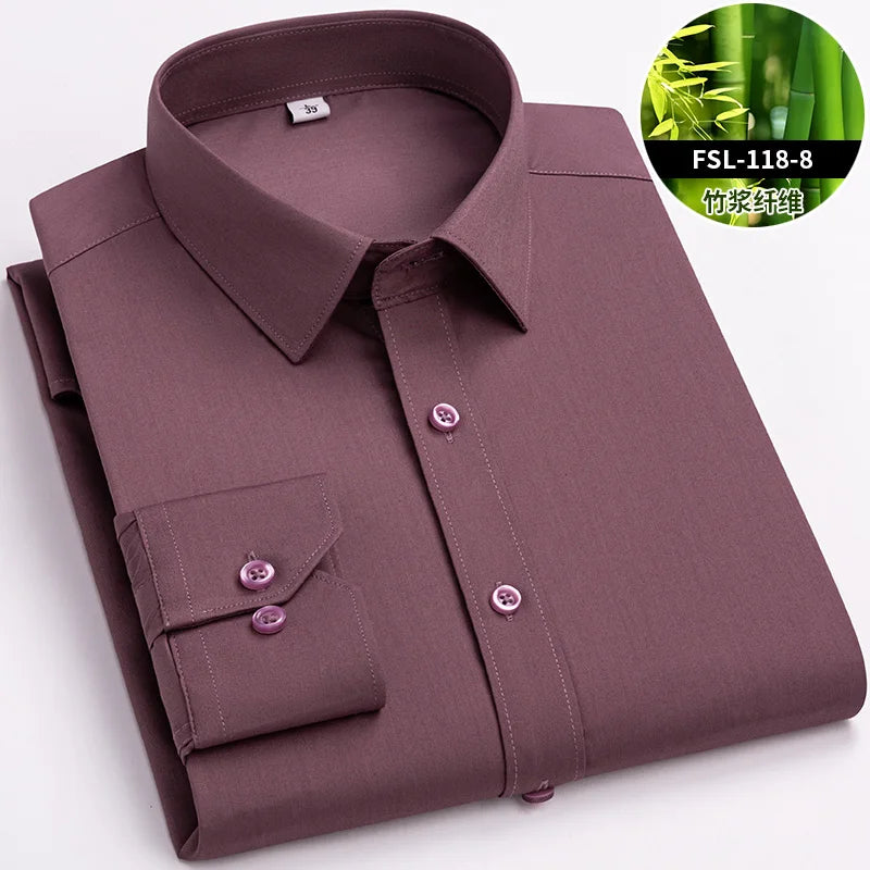 Mens Bamboo Fiber Shirt With Stretch Anti Wrinkle Business Casual Comfort