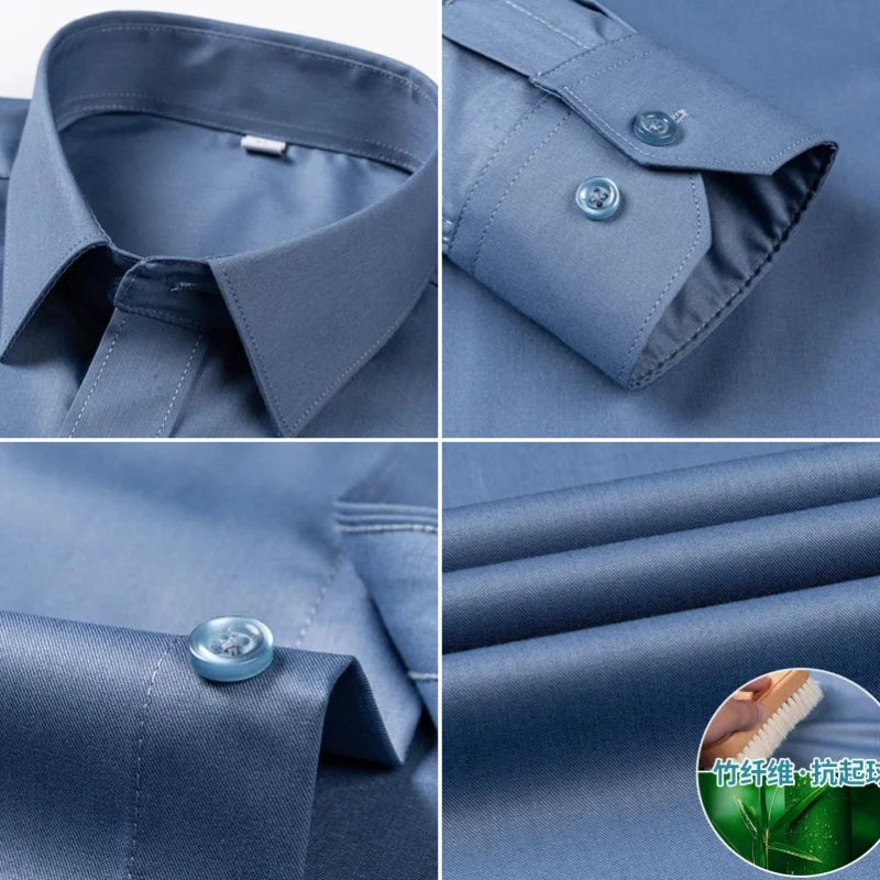 Mens Bamboo Fiber Shirt With Stretch Anti Wrinkle Business Casual Comfort