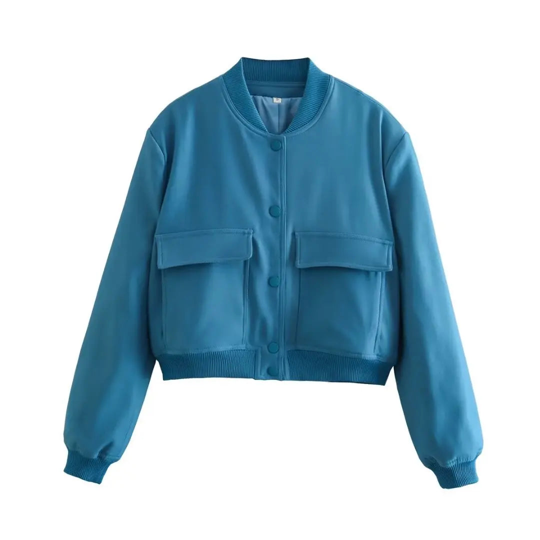 Women's Solid Bomber Jacket With Chic Long Sleeve Fashion Style Design