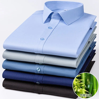 Mens Bamboo Fiber Shirt With Stretch Anti Wrinkle Business Casual Comfort