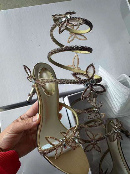 Crystal Flower Ankle Strap High Heel Sandals For Stylish Women's Fashion