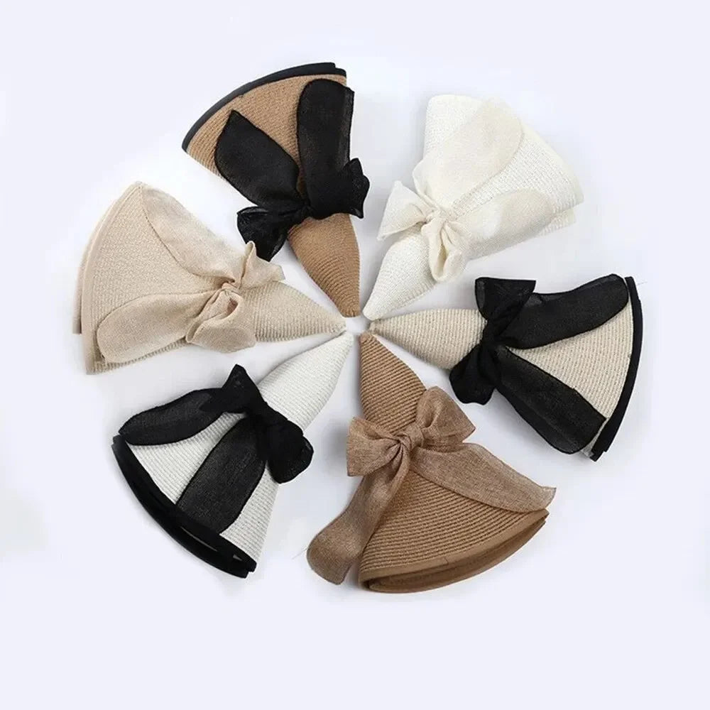 Women's Oversized Straw Beach Hat With Bow Summer Sun Protection Design