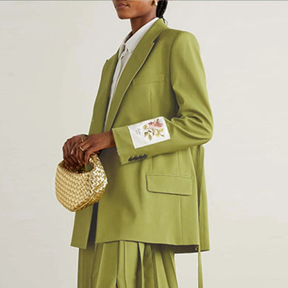 Women's Stylish Green Blazer Jacket With Loose Luxury Fashion Design Style
