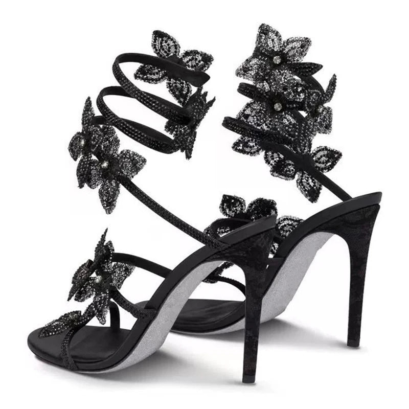 Crystal Flower Ankle Strap High Heel Sandals For Stylish Women's Fashion
