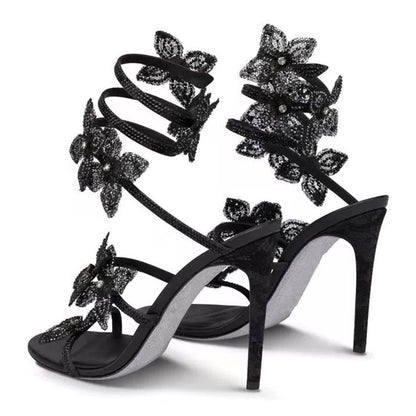 Crystal Flower Ankle Strap High Heel Sandals For Stylish Women's Fashion