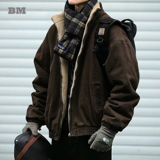 Mens Vintage Polar Fleece Jacket With Warm Korean Streetwear Fashion Style