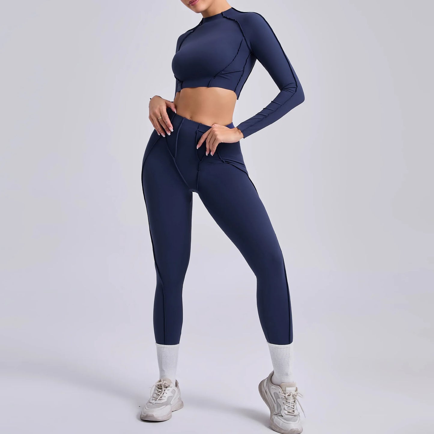 Seamless Yoga Fitness Set With High Waist Leggings And Backless Bra