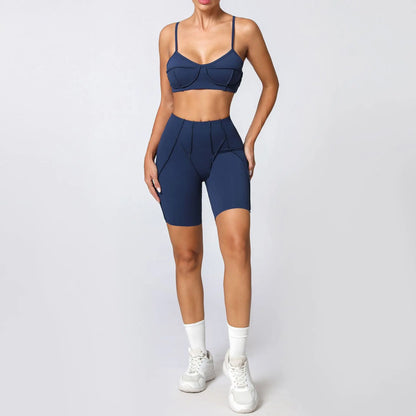 Seamless Yoga Fitness Set With High Waist Leggings And Backless Bra