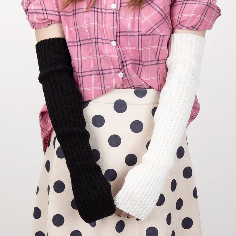 Women's Fingerless Knitted Gloves With Gothic Winter Fashion Arm Sleeve Design