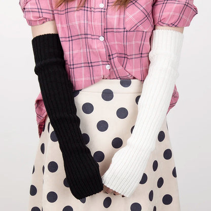 Women's Fingerless Knitted Gloves With Gothic Winter Fashion Arm Sleeve Design