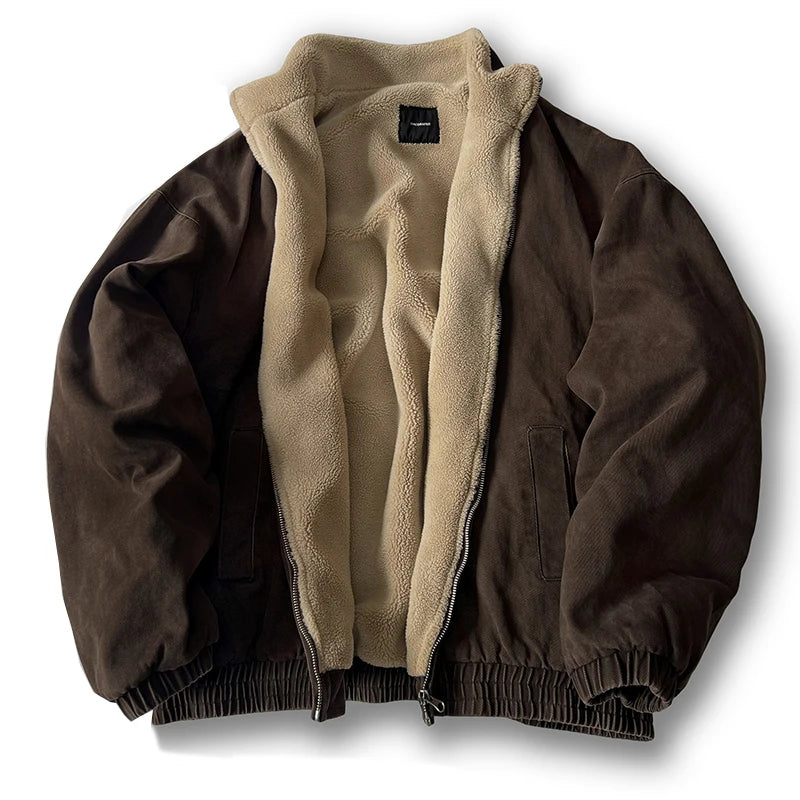 Mens Vintage Polar Fleece Jacket With Warm Korean Streetwear Fashion Style