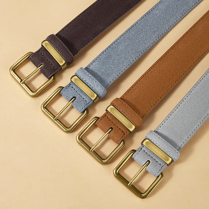 Women's Suede Leather Belt With Gold Buckle Vintage Fashion Style Design